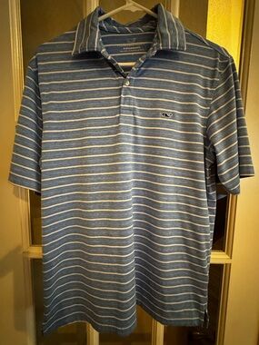 Vineyard Vines Blue and White Striped Performance Polo